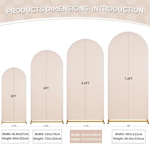 Beige Wedding Arch Backdrop Cover 6.6FT Spandex Fitted Photo Arch Covers in 3.3ftx6.6ft in Beige, alternate view 5