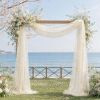 Beige Wedding Arch Draping Fabric 1 Panel 28" x 20FT, Glitter Sheer Backdrop Drapes for Wedding Ceremony, alternate view 2