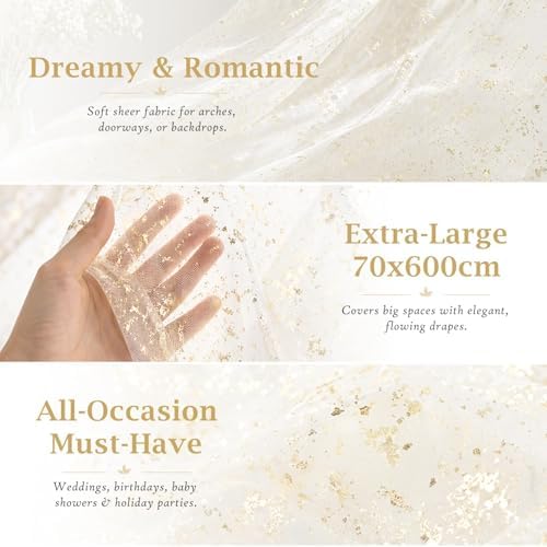 Beige Wedding Arch Draping Fabric 1 Panel 28" x 20FT, Glitter Sheer Backdrop Drapes for Wedding Ceremony, alternate view 5