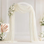 Beige Wedding Arch Draping Fabric 2 Panels 28" x 20 FT, Glitter Sheer Backdrop Drapes for Wedding Ceremony