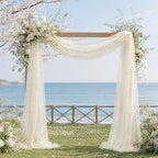 Beige Wedding Arch Draping Fabric 2 Panels 28" x 20 FT, Glitter Sheer Backdrop Drapes for Wedding Ceremony, alternate view 3