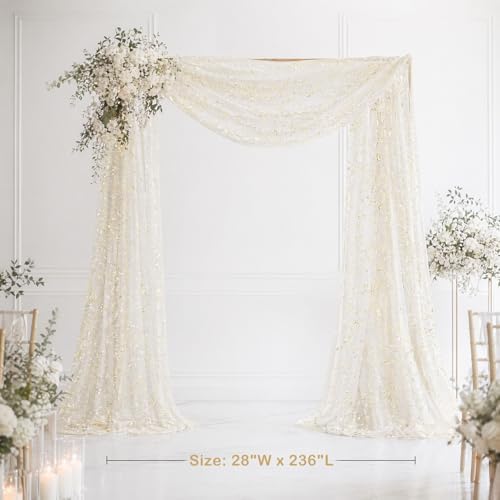 Beige Wedding Arch Draping Fabric 2 Panels 28" x 20 FT, Glitter Sheer Backdrop Drapes for Wedding Ceremony, alternate view 4