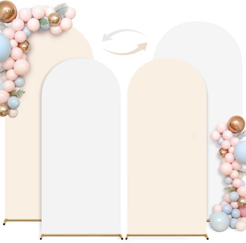 Beige White Arch Backdrop Cover Set of 2 (6FT/7.2FT) Arch Cover Spandex Birthday Party Arch Stand Covers for