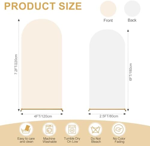 Beige White Arch Backdrop Cover Set of 2 (6FT/7.2FT) Arch Cover Spandex Birthday Party Arch Stand Covers for, alternate view