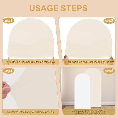 Beige White Arch Backdrop Cover Set of 2 (6FT/7.2FT) Arch Cover Spandex Birthday Party Arch Stand Covers for, alternate view