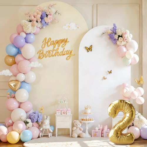 Beige White Arch Backdrop Cover Set of 2 (6FT/7.2FT) Arch Cover Spandex Birthday Party Arch Stand Covers for, alternate view