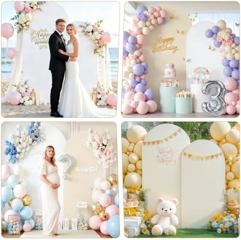 Beige White Arch Backdrop Cover Set of 2 (6FT/7.2FT) Arch Cover Spandex Birthday Party Arch Stand Covers for, alternate view