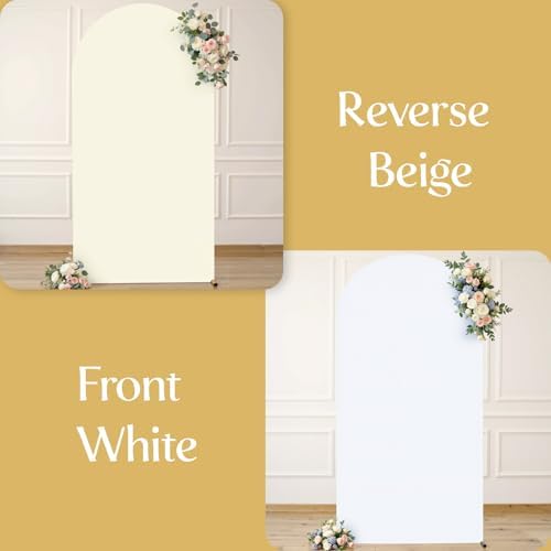 Beige & White Wedding Arch Cover, 6FT Arch Covers Stretchy Backdrop, Double Color Arch Backdrop Cover for Bridal, alternate