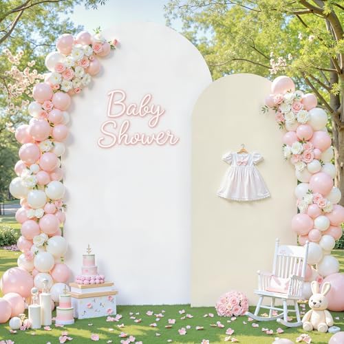 Beige & White Wedding Arch Cover, 6FT Arch Covers Stretchy Backdrop, Double Color Arch Backdrop Cover for Bridal, alternate