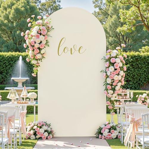 Beige & White Wedding Arch Cover, 6FT Arch Covers Stretchy Backdrop, Double Color Arch Backdrop Cover for Bridal, alternate