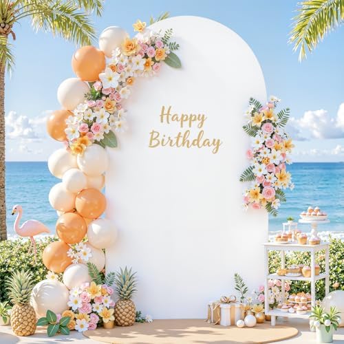 Beige & White Wedding Arch Cover, 6FT Arch Covers Stretchy Backdrop, Double Color Arch Backdrop Cover for Bridal, alternate