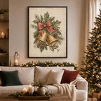 Bells Framed Christmas Wall Art, Holly Pinecone Red Bow Canvas Pictures, alternate view 2