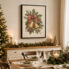 Bells Framed Christmas Wall Art, Holly Pinecone Red Bow Canvas Pictures, alternate view 4