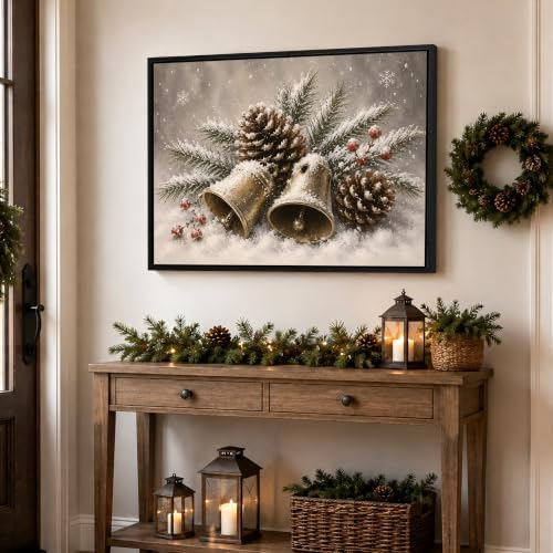 Bells Framed Christmas Wall Art, Snow‐Covered Golden Bells Canvas Pictures, alternate view 4