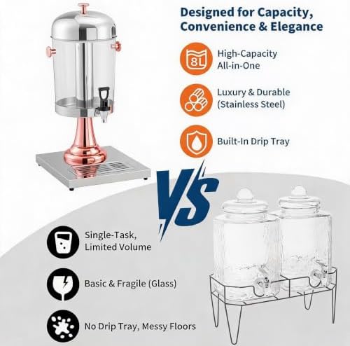 Beverage Dispenser, 2.2 Gallon with Ice Core Cold, Rose Gold, alternate view 6