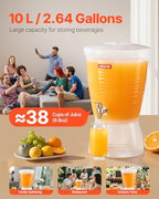 Beverage Dispenser, 2.64 Gallon Drink Dispenser for Parties, Plastic Juice Dispensers with Spigot Ice Chamber, alternate view