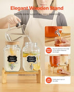 Beverage Dispenser, 2 Pack 1 Gallon Drink Dispensers for Parties, Glass Juice Dispenser with Wood Stand, alternate view 7
