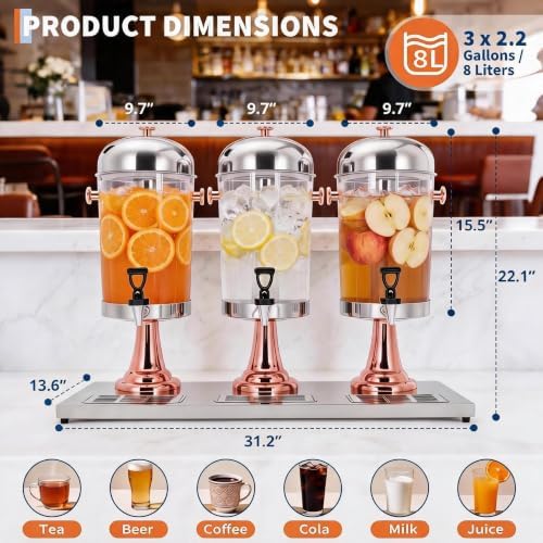 Beverage Dispenser, 6.6 Gallon with Ice Core Cold, Rose Gold, alternate view 3