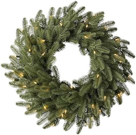 BH Balsam Fir Christmas Wreath - Premium True Needle Front Door Wreath with LED Clear Lights Available in 26"