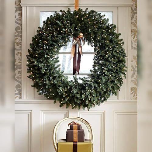 BH Balsam Fir Christmas Wreath - Premium True Needle Front Door Wreath with LED Clear Lights Available in 26", alternate view