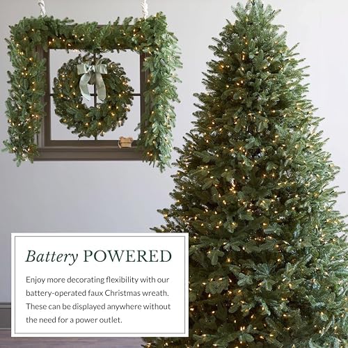 BH Balsam Fir Christmas Wreath - Premium True Needle Front Door Wreath with LED Clear Lights Available in 26", alternate view