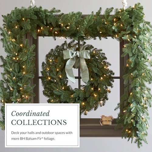 BH Balsam Fir Christmas Wreath - Premium True Needle Front Door Wreath with LED Clear Lights Available in 26", alternate view