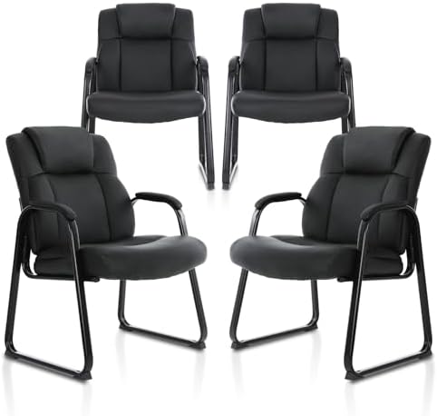 Big & Tall 500 lb. Guest Chair, Leather Reception Chairs with Sled Base and Padded Arm Rest for Waiting Room