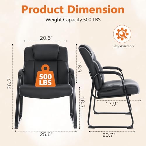 Big & Tall 500 lb. Guest Chair, Leather Reception Chairs with Sled Base and Padded Arm Rest for Waiting Room, alternate view