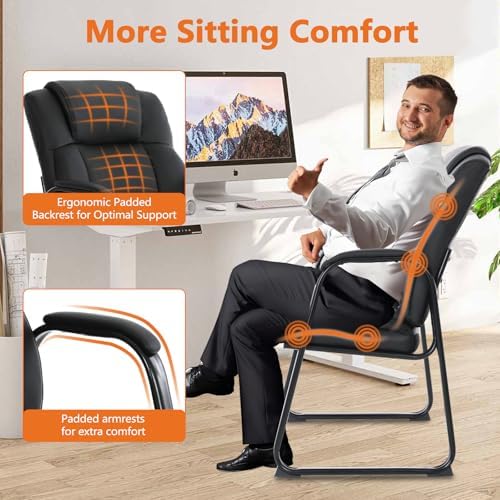 Big & Tall 500 lb. Guest Chair, Leather Reception Chairs with Sled Base and Padded Arm Rest for Waiting Room, alternate view