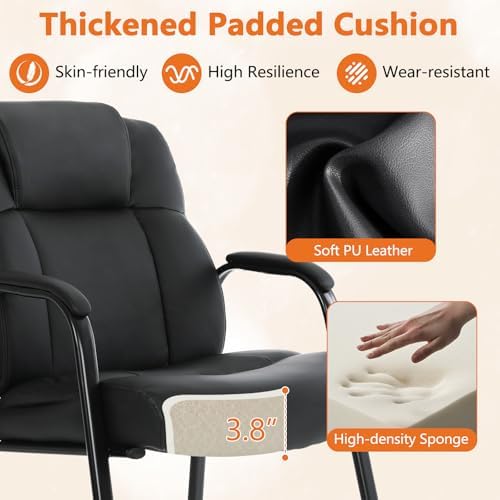 Big & Tall 500 lb. Guest Chair, Leather Reception Chairs with Sled Base and Padded Arm Rest for Waiting Room, alternate view