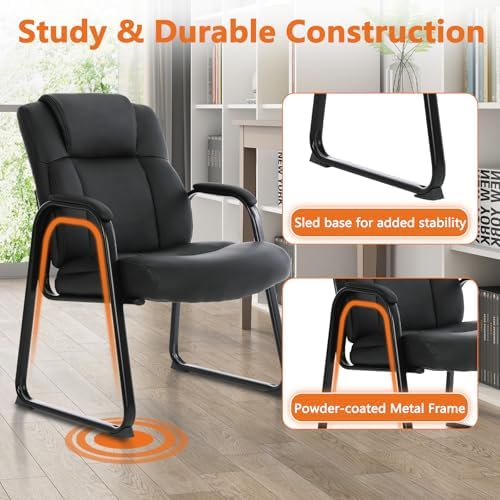 Big & Tall 500 lb. Guest Chair, Leather Reception Chairs with Sled Base and Padded Arm Rest for Waiting Room, alternate view
