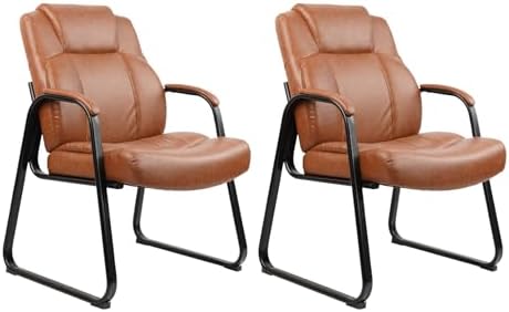 Big & Tall 500 lb. Guest Chair, PU Leather Office Reception Chairs with Sled Base, Desk Chair No Wheels for
