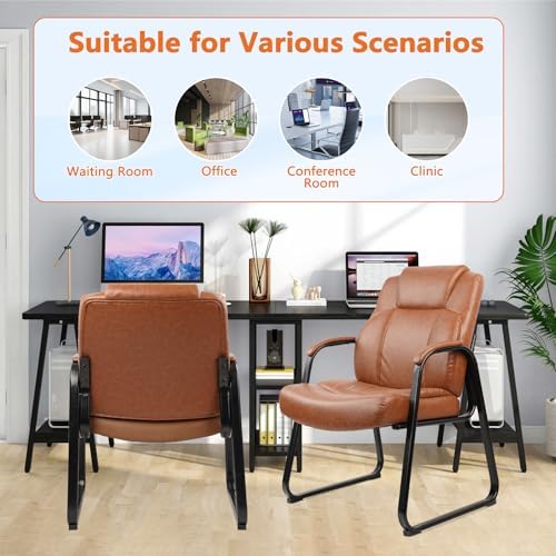 Big & Tall 500 lb. Guest Chair, PU Leather Office Reception Chairs with Sled Base, Desk Chair No Wheels for, alternate view 4