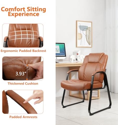 Big & Tall 500 lb. Guest Chair, PU Leather Office Reception Chairs with Sled Base, Desk Chair No Wheels for, alternate view 5