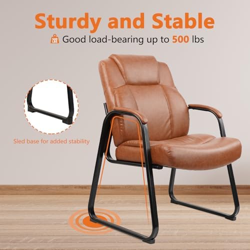 Big & Tall 500 lb. Guest Chair, PU Leather Office Reception Chairs with Sled Base, Desk Chair No Wheels for, alternate view 6
