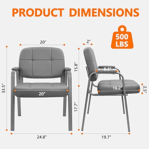Big & Tall 500 lbs Waiting Room Guest Chair, Leather Office Reception Chair No Wheels with Padded Arms for, alternate view 3