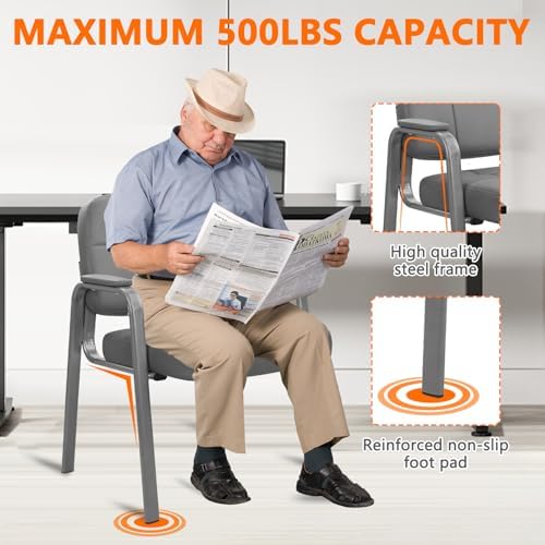 Big & Tall 500 lbs Waiting Room Guest Chair, Leather Office Reception Chair No Wheels with Padded Arms for, alternate view 4