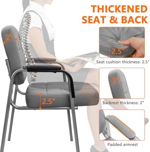Big & Tall 500 lbs Waiting Room Guest Chair, Leather Office Reception Chair No Wheels with Padded Arms for, alternate view 6