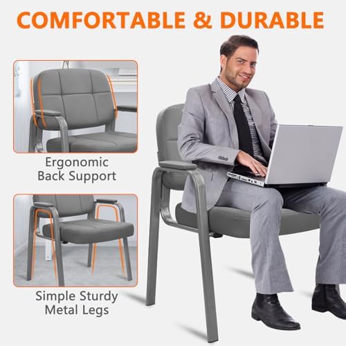 Big & Tall 500 lbs Waiting Room Guest Chair, Leather Office Reception Chair No Wheels with Padded Arms for, alternate view 7