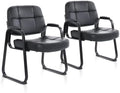 Big & Tall Waiting Room Guest Chair with Bonded Leather Padded Arm Rest and Sled Base for Office Reception Lobby