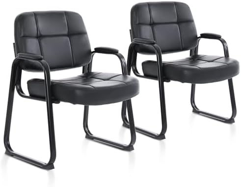 Big & Tall Waiting Room Guest Chair with Bonded Leather Padded Arm Rest and Sled Base for Office Reception Lobby