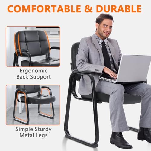 Big & Tall Waiting Room Guest Chair with Bonded Leather Padded Arm Rest and Sled Base for Office Reception Lobby, alternate