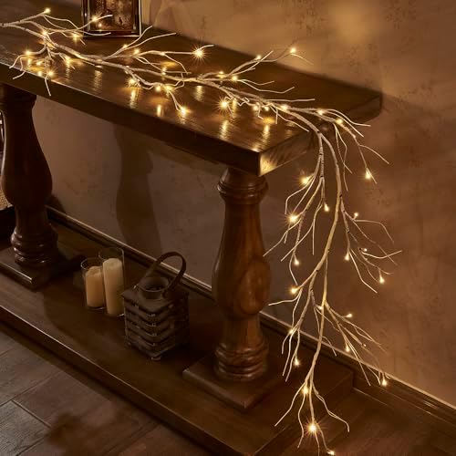 Birch Garland with Lights 6FT 48 LED Battery Operated, Lighted Twig Vine with Timer for Christmas Home Fireplace, alternate