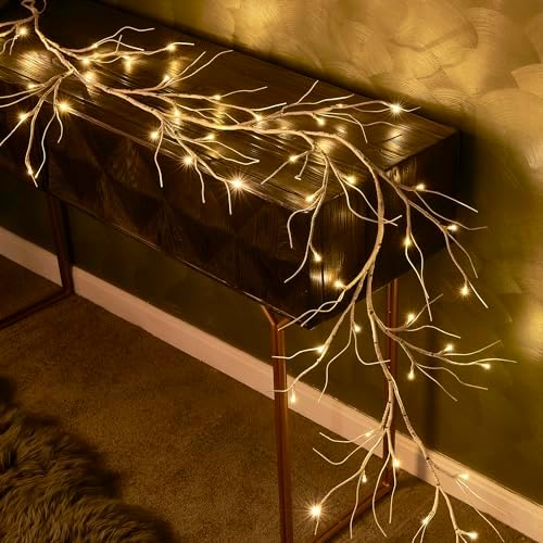 Birch Garland with Lights 6FT 48 LED Battery Operated, Lighted Twig Vine with Timer for Christmas Home Fireplace, alternate