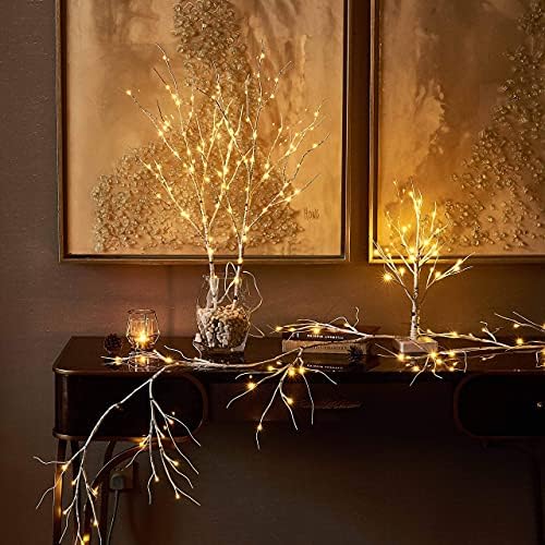Birch Garland with Lights 6FT 48 LED Battery Operated, Lighted Twig Vine with Timer for Christmas Home Fireplace, alternate