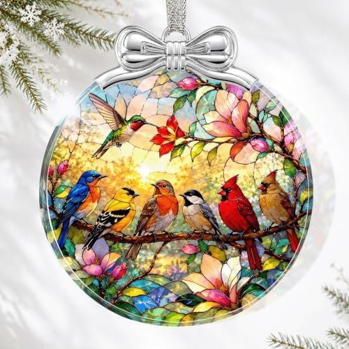 Birds On Branch Christmas Ornament Glass 3 * 3.3 in for Xmas Tree Décor