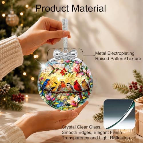 Birds On Branch Christmas Ornament Glass 3 * 3.3 in for Xmas Tree Décor, alternate view 3