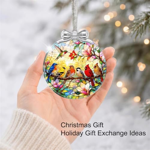 Birds On Branch Christmas Ornament Glass 3 * 3.3 in for Xmas Tree Décor, alternate view 4