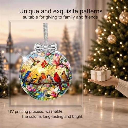 Birds On Branch Christmas Ornament Glass 3 * 3.3 in for Xmas Tree Décor, alternate view 5