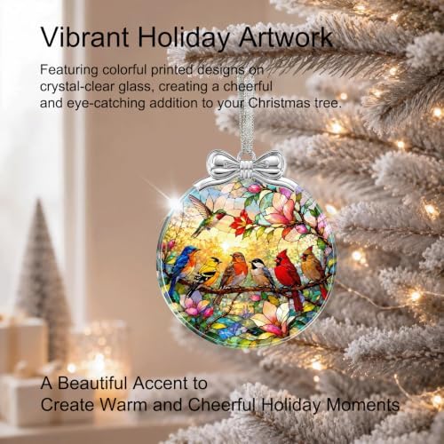 Birds On Branch Christmas Ornament Glass 3 * 3.3 in for Xmas Tree Décor, alternate view 6